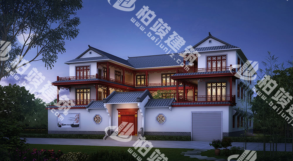 一進(jìn)三層新古典風(fēng)格四合院設(shè)計圖，13室7廳12衛(wèi)，帶電梯、車庫