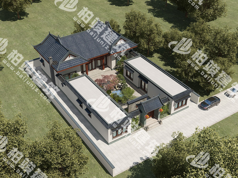農(nóng)村自建四合院設(shè)計(jì)圖，中式庭院帶池，五臥室設(shè)計(jì)