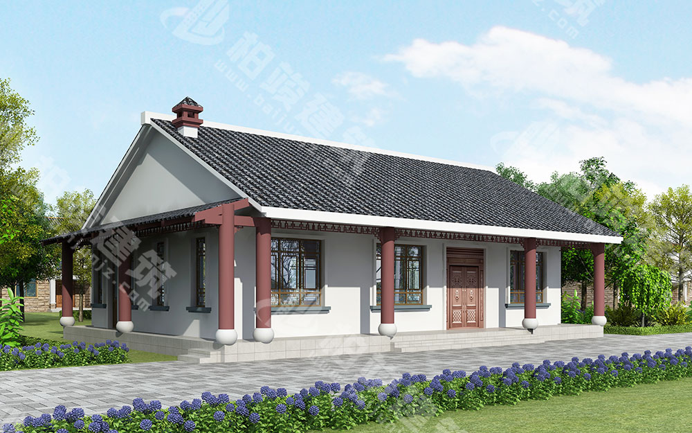 農(nóng)村自建一層新中式別墅，內(nèi)部四室，帶火炕、柴火灶、壁爐