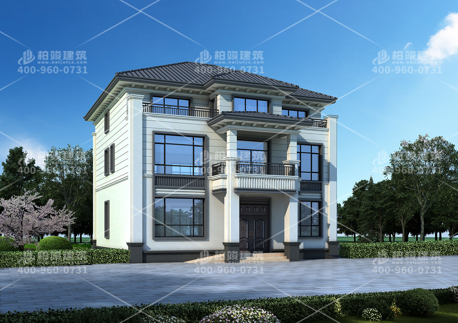 雙拼自建房設(shè)計圖，帶小車庫方便停車。