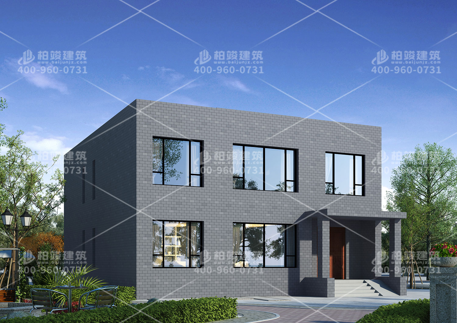 二層豪華別墅設(shè)計(jì)，平房頂設(shè)計(jì)。