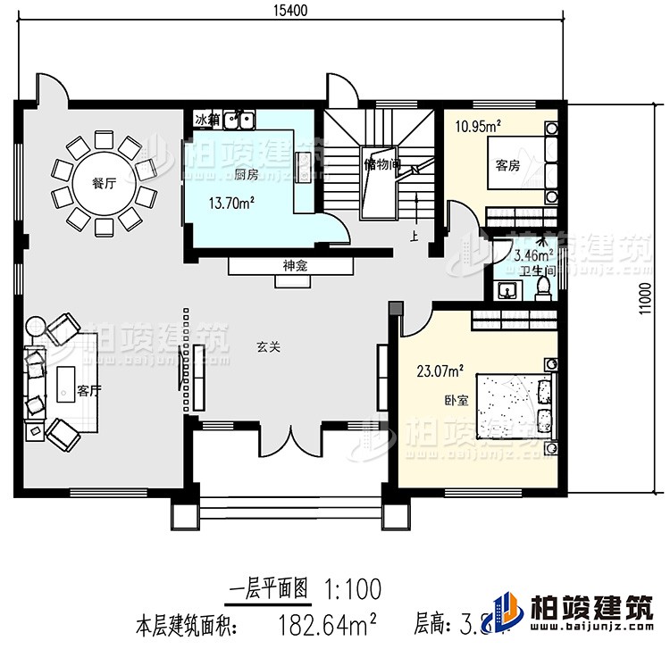 一層：客廳，2臥室，廚房，餐廳，衛(wèi)生間，儲(chǔ)物間