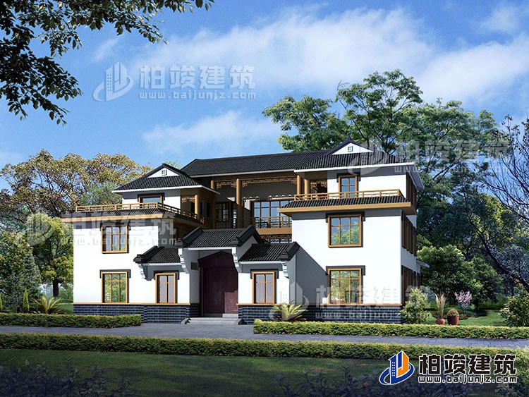豪華新中式四合院別墅設計圖、施工圖 造價40萬BZ354-新中式風格