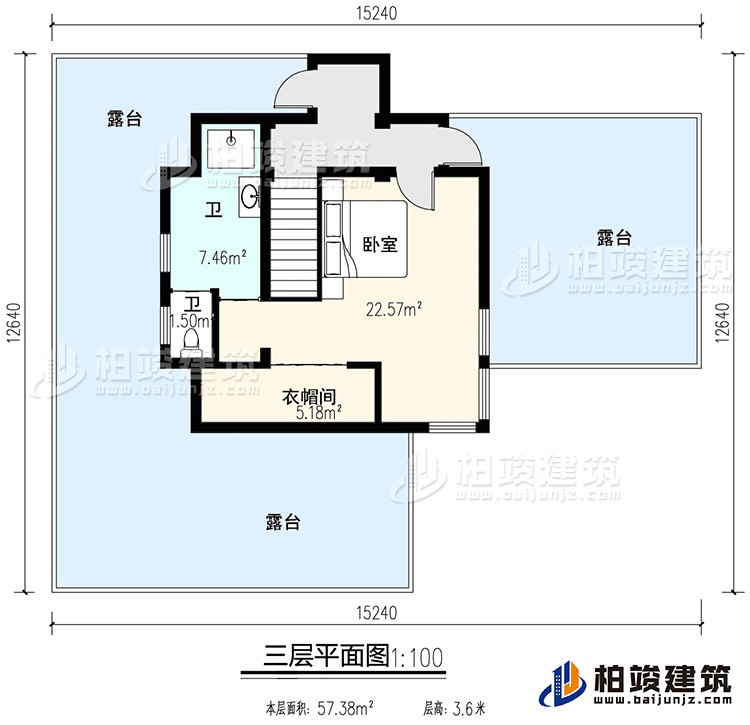 三層：臥室、公衛(wèi)、衣帽間、三露臺