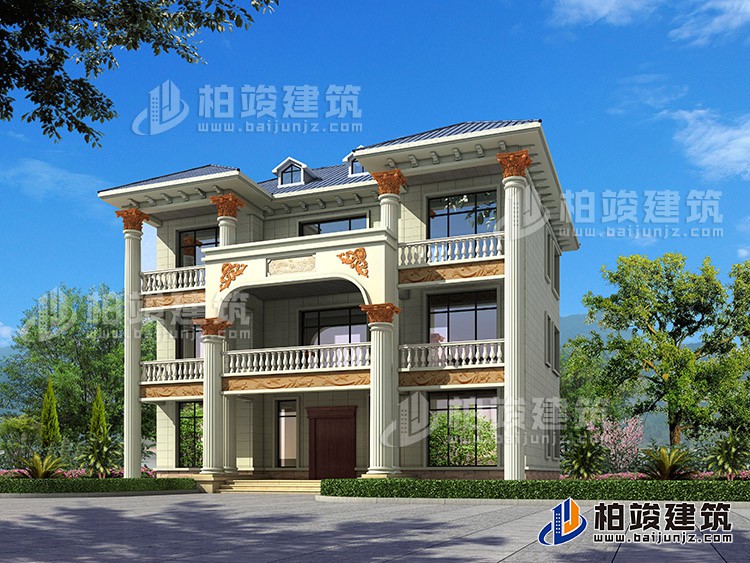 新農(nóng)村私人三層別墅建筑設(shè)計(jì)施工圖，全套別墅設(shè)計(jì)圖紙BZ372-簡(jiǎn)歐風(fēng)格