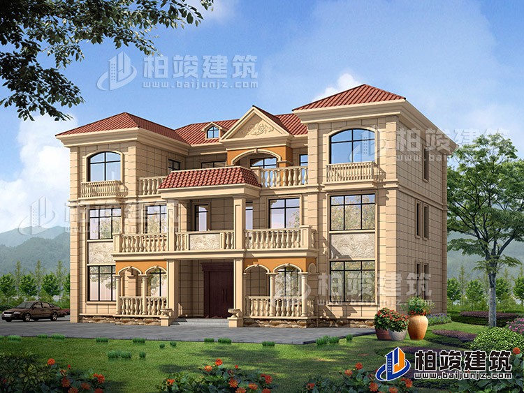 三層雙拼農(nóng)村房屋設(shè)計(jì)圖紙，全套施工圖及效果圖BZ383-簡(jiǎn)歐風(fēng)格