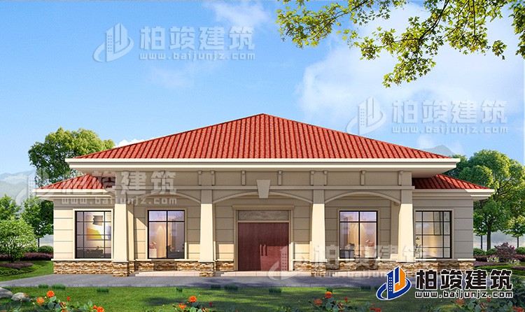 農(nóng)村20萬自建一層平房設(shè)計(jì)圖，占地面積280平米BZ114-簡歐風(fēng)格