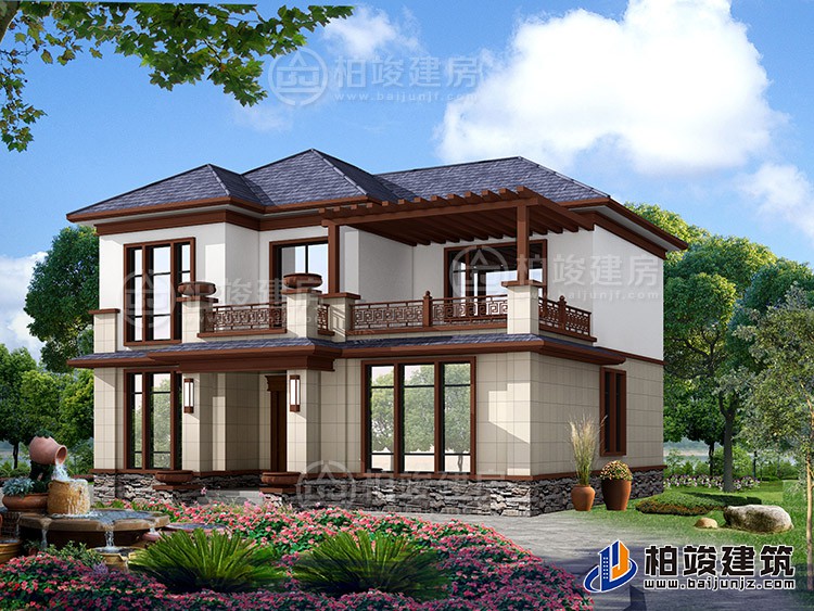2019新款農(nóng)村20萬元二層小樓圖，占地140平米左右BZ288-新中式風(fēng)格