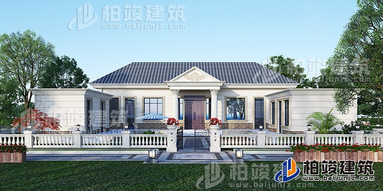 農(nóng)村蓋房設(shè)計(jì)大全一層房子的設(shè)計(jì)圖紙，帶漂亮的小院子BZ116-簡歐風(fēng)格