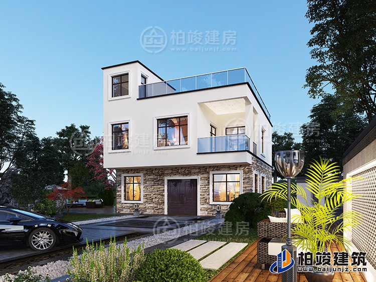 農村自建房鄉(xiāng)村超現(xiàn)代平屋頂二層別墅圖設計方案BZ2511-現(xiàn)代風格