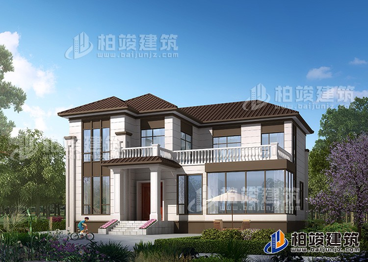 農(nóng)村25萬別墅款式二層自建房設(shè)計圖，外觀簡約大氣BZ2513-簡歐風(fēng)格