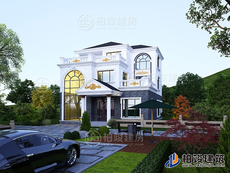 新農(nóng)村私人別墅建筑設(shè)計(jì)施工圖，全套三層別墅設(shè)計(jì)圖紙BZ3512-簡(jiǎn)歐風(fēng)格