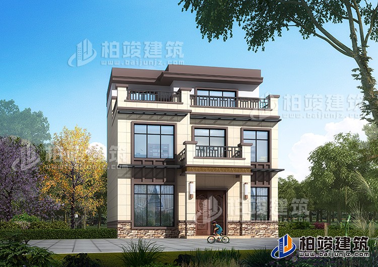 農(nóng)村三層120平米房屋設(shè)計(jì)圖及效果圖，造價(jià)20萬(wàn)BZ3515-新中式風(fēng)格
