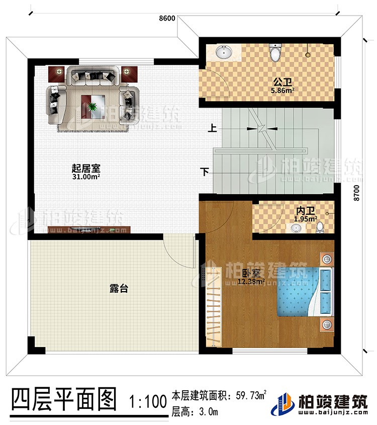 四層：起居室、臥室、內(nèi)衛(wèi)、公衛(wèi)、露臺(tái)