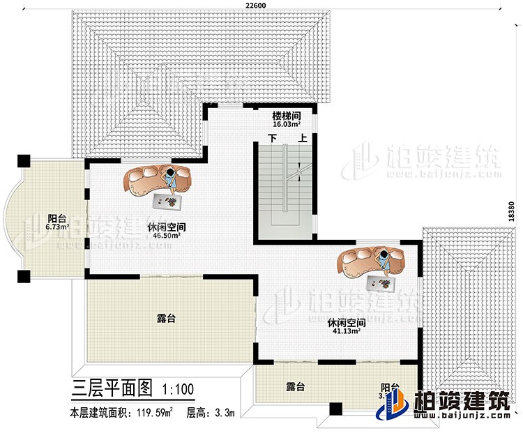 頂層：2休閑空間、2露臺、2陽臺、樓梯間