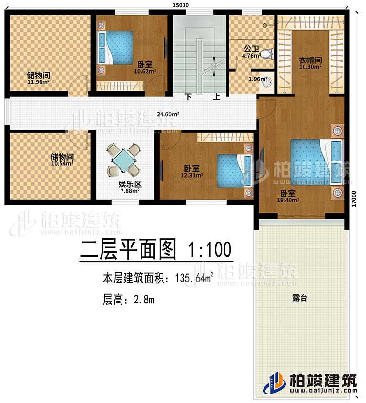 閣樓：娛樂(lè)區(qū)、2儲(chǔ)物間、3臥室、衣帽間、露臺(tái)