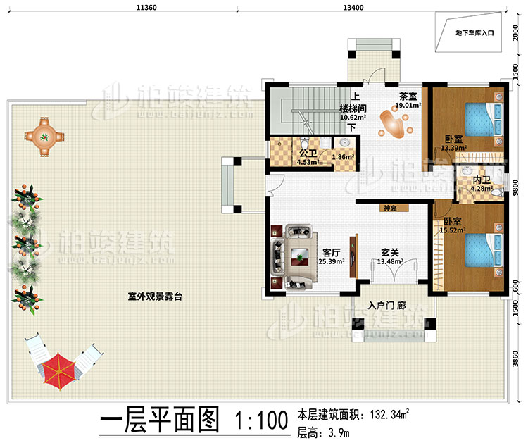 一層：起居室、樓梯間、書(shū)房、3臥室、衣帽間、公衛(wèi)、內(nèi)衛(wèi)、陽(yáng)臺(tái)