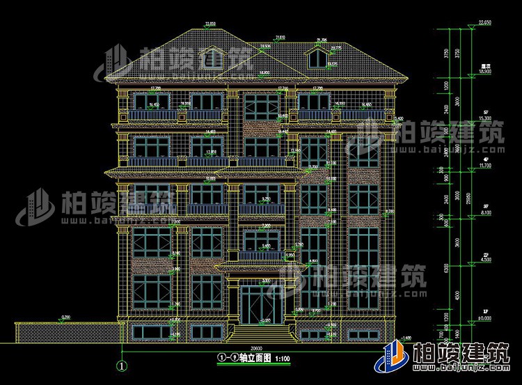 農(nóng)村五層自建房設(shè)計效果圖有電梯及地下車庫BZ506-新中式風(fēng)格